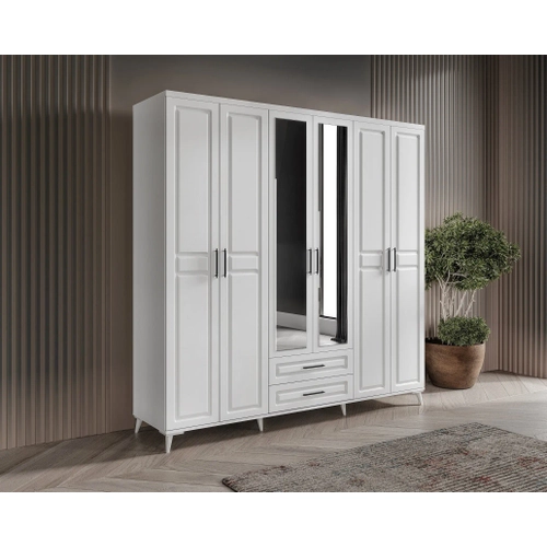 �cretsiz Montaj G�zde 6 Kapakl� Komple MDF Beyaz Yatak Odas� Tak�m�