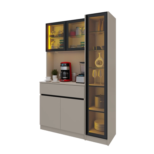 Lora Kum Beji Midi Sa� Vitrinli Komple MDF LED Ayd�nlatmal� Kahve K��esi