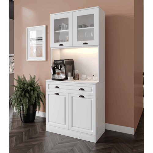 Luna 2 Kapakl� Kahve K��esi � 93 cm MDF, LED Ayd�nlatmal�, �ok Ama�l� Mutfak ve Airfryer Dolab�