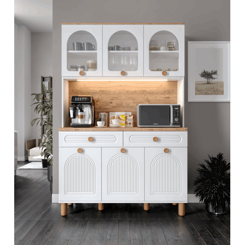 Rosa Kahve K��esi - 140 cm MDF Mutfak Dolab� - LED Ayd�nlatmal� - �cretsiz Montaj