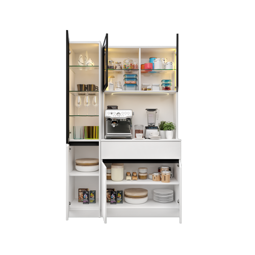 Lotus Midi Sol Vitrinli Kahve K��esi Komple MDF LED Mutfak Dolab�