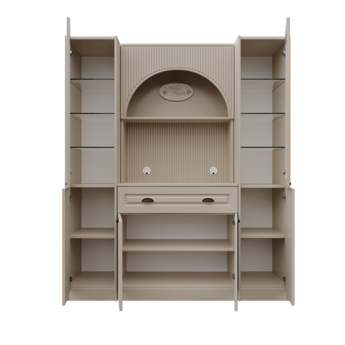 Siena Maxi 170 cm Komple MDF Cam Vitrinli Kahve K��esi - Kum Beji | Montaj Dahil