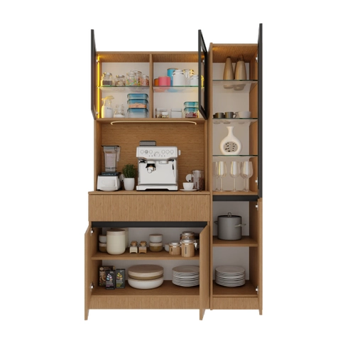 Bambu Midi Sa� Vitrinli Komple MDF LED Ayd�nlatmal� Kahve K��esi