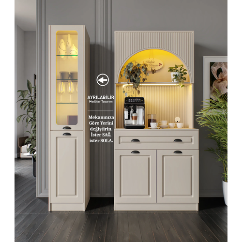 Siena Kum Beji Midi Sol Vitrinli 130 cm Komple MDF LED Ayd�nlatmal� Kahve K��esi Montaj Dahil