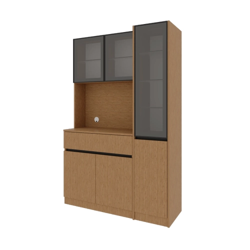 Bambu Midi Sa� Vitrinli Komple MDF LED Ayd�nlatmal� Kahve K��esi