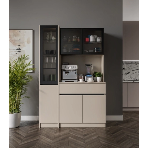 Viona Kum Beji Midi Sol Vitrinli Komple MDF LED Ayd�nlatmal� Kahve K��esi