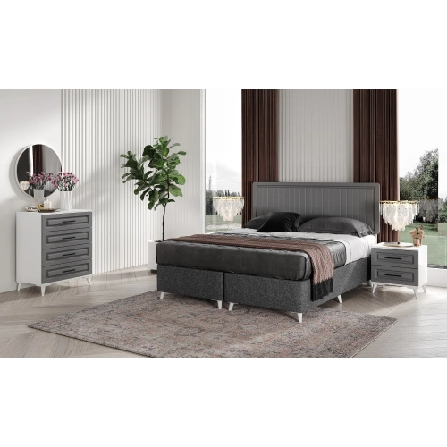 �cretsiz Montaj Sport 6 Kapakl� Komple MDF Antrasit-Beyaz Yatak Odas� Tak�m�