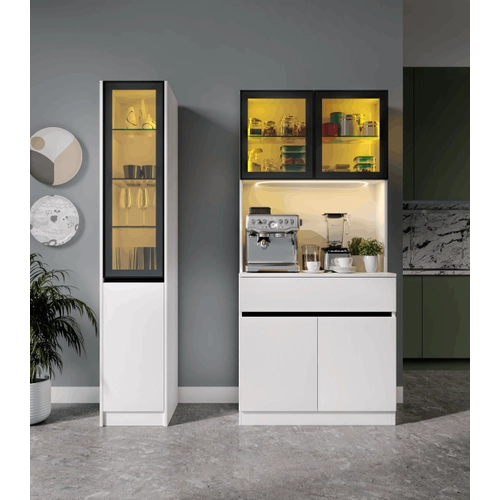 Lotus Midi Sa� Vitrinli Kahve K��esi Komple MDF LED Mutfak Dolab�