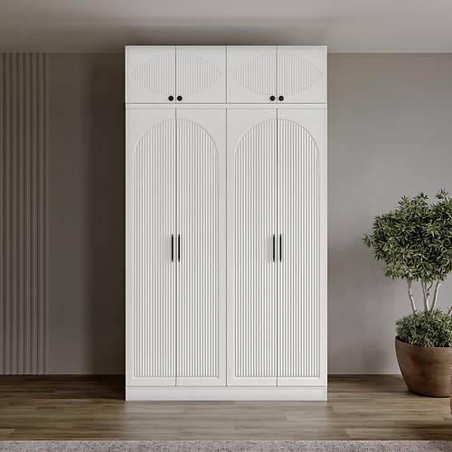 cretsiz Montaj Oslo 4 Kapakl Yklkl Komple MDF Beyaz Gardrop cretsiz Montaj