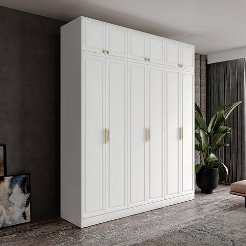 �cretsiz Montaj Milas Gold 6 Kapakl� Komple MDF Y�kl�kl� Gard�rop