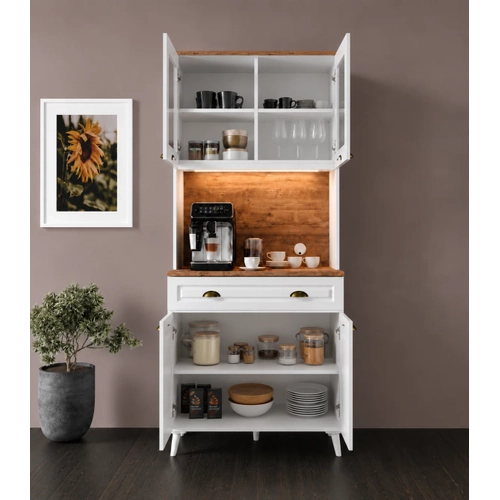 G�zde 2 Kapakl� Ayakl� Kahve K��esi � 93 cm MDF, LED Ayd�nlatmal�, �ok Ama�l� Mutfak ve Airfryer Dolab�