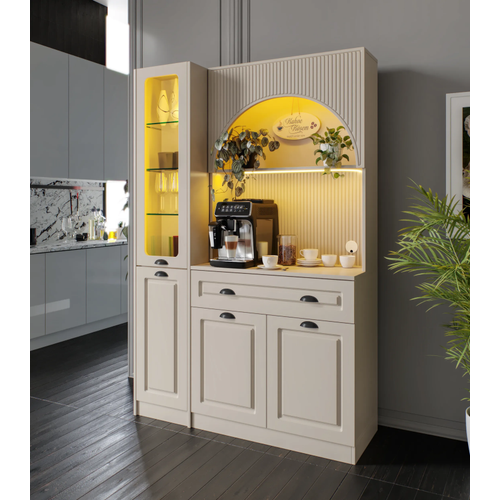 Siena Kum Beji Midi Sol Vitrinli 130 cm Komple MDF LED Ayd�nlatmal� Kahve K��esi Montaj Dahil