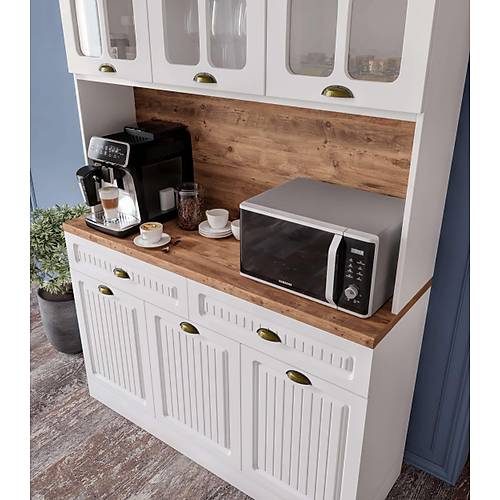 Efes Kahve K��esi - 140 cm MDF Mutfak Dolab� - LED Ayd�nlatmal� - �cretsiz Montaj