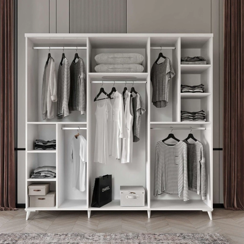 �cretsiz Montaj Roma Komple MDF 6 Kapakl� Beyaz Gard�rop