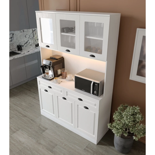 Luna Kahve K��esi - 140 cm MDF Mutfak Dolab� - LED Ayd�nlatmal� - �cretsiz Montaj