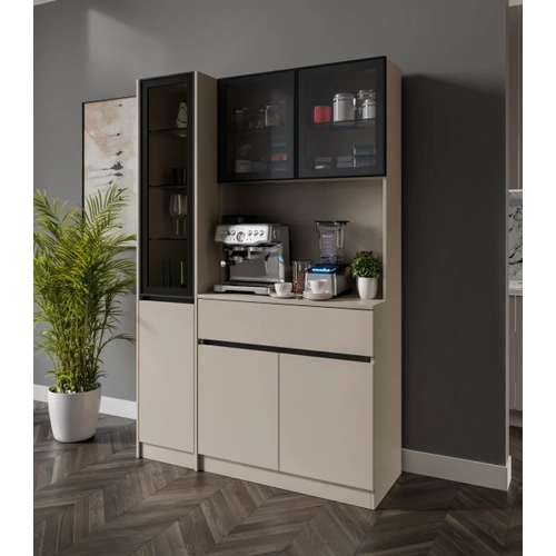 Viona Kum Beji Midi Sol Vitrinli Komple MDF LED Ayd�nlatmal� Kahve K��esi