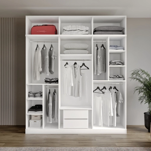 �cretsiz Montaj Oslo 6 Kapakl� Y�kl�kl� Komple MDF Beyaz Gard�rop �cretsiz Montaj