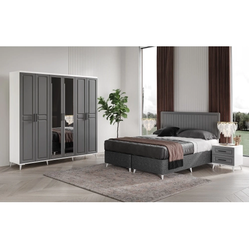 �cretsiz Montaj Sport 6 Kapakl� Komple MDF Antrasit-Beyaz Yatak Odas� Tak�m�