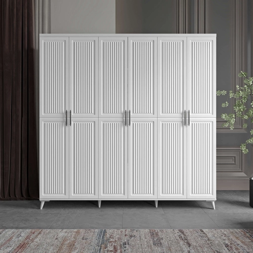 �cretsiz Montaj Efes 6 Kapakl�  Komple MDF Beyaz Gard�rop