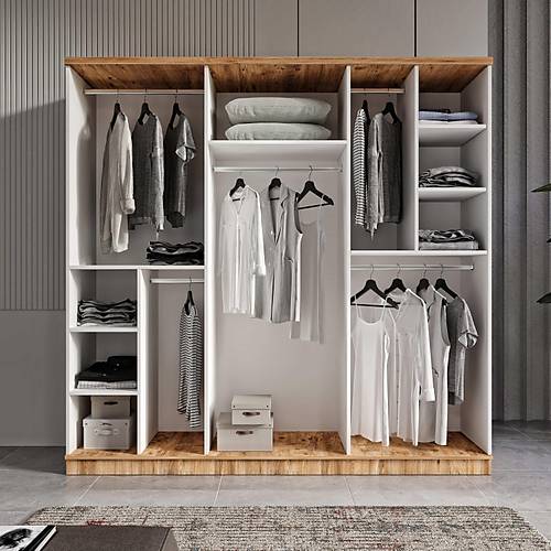 cretsiz Montaj Flora 6 Kapakl Komple MDF Gardrop