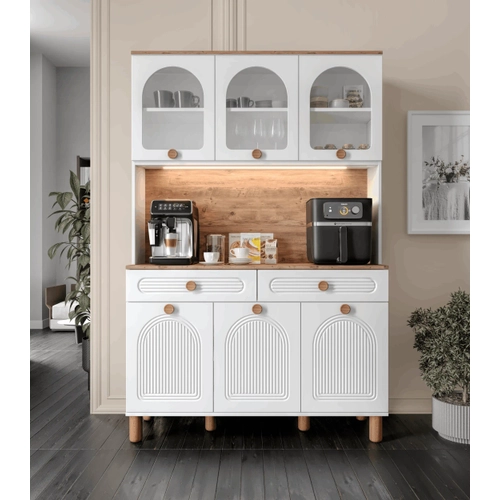 Rosa Kahve K��esi - 140 cm MDF Mutfak Dolab� - LED Ayd�nlatmal� - �cretsiz Montaj