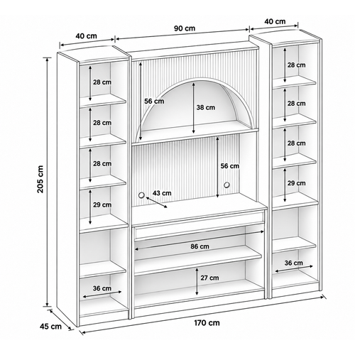 Siena Maxi 170 cm Komple MDF Cam Vitrinli Kahve K��esi - Kum Beji | Montaj Dahil
