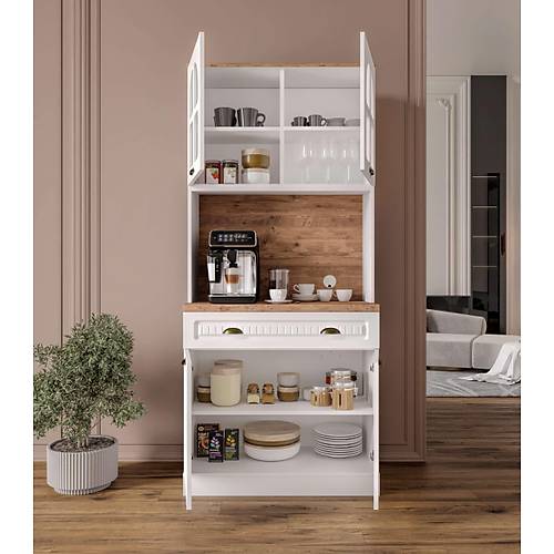 Efes 2 Kapakl Kahve Kesi  93 cm MDF, LED Aydnlatmal, ok Amal Mutfak ve Airfryer Dolab