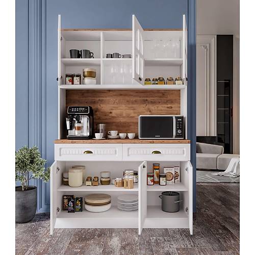 Efes Kahve K��esi - 140 cm MDF Mutfak Dolab� - LED Ayd�nlatmal� - �cretsiz Montaj