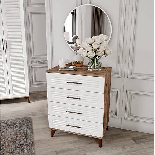 Paris 4 �ekmeceli Aynal� MDF Atlantik �am - Beyaz �ifonyer