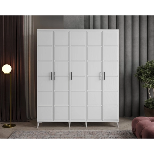 �cretsiz Montaj Milano 5  Kapakl� Komple MDF Beyaz Gard�rop