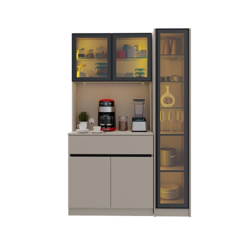 Lora Kum Beji Midi Sa� Vitrinli Komple MDF LED Ayd�nlatmal� Kahve K��esi