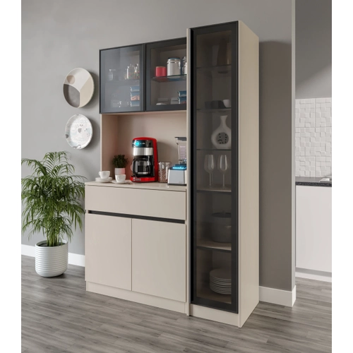 Lora Kum Beji Midi Sa� Vitrinli Komple MDF LED Ayd�nlatmal� Kahve K��esi
