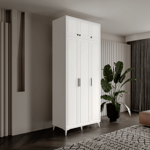 �cretsiz Montaj Milas 3 Kapakl� Komple MDF Ayakl� Y�kl�kl� Gard�rop