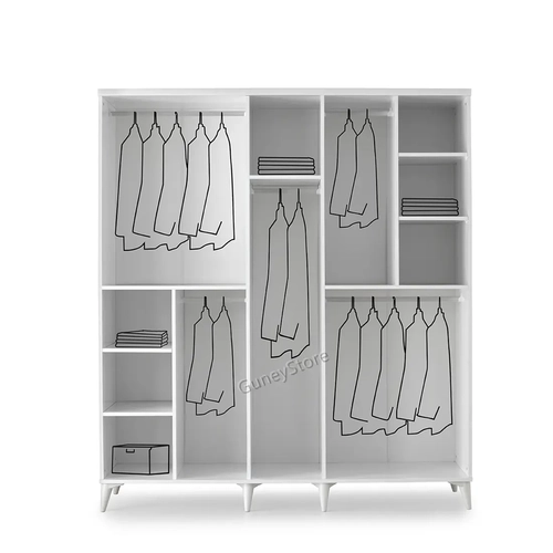 �cretsiz Montaj Paris 5 Kapakl� Komple MDF Beyaz Gard�rop