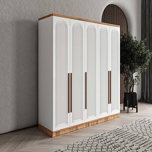 cretsiz Montaj Rosa 5 Kapakl Komple MDF Gardrop
