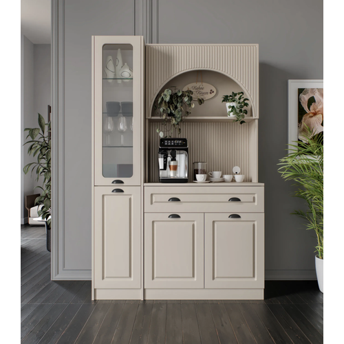 Siena Kum Beji Midi Sol Vitrinli 130 cm Komple MDF LED Ayd�nlatmal� Kahve K��esi Montaj Dahil