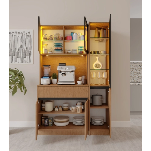 Bambu Midi Sa� Vitrinli Komple MDF LED Ayd�nlatmal� Kahve K��esi