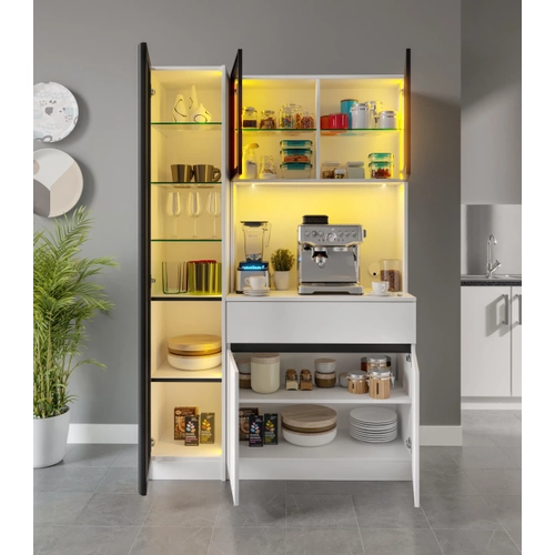 Moon Midi Sol Vitrinli Kahve K��esi Komple MDF LED Mutfak Dolab�