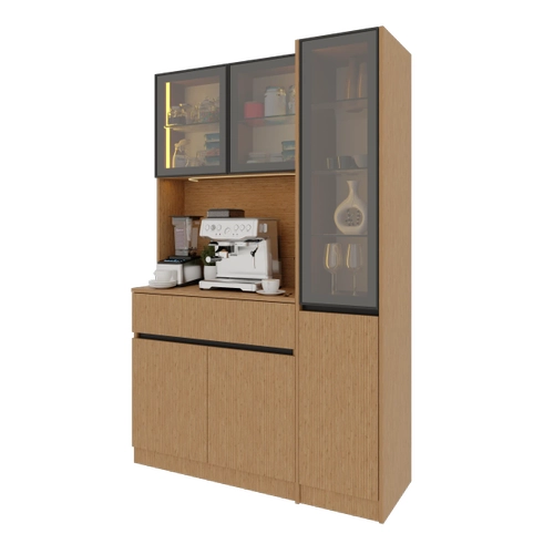 Bambu Midi Sa� Vitrinli Komple MDF LED Ayd�nlatmal� Kahve K��esi