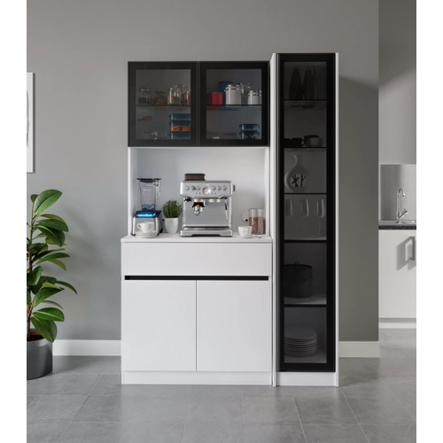 Moon Midi Sa� Vitrinli Kahve K��esi Komple MDF LED Mutfak Dolab�