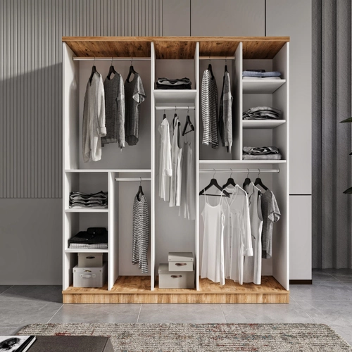 �cretsiz Montaj Flora 5 Kapakl� Aynal� Komple MDF Gard�rop