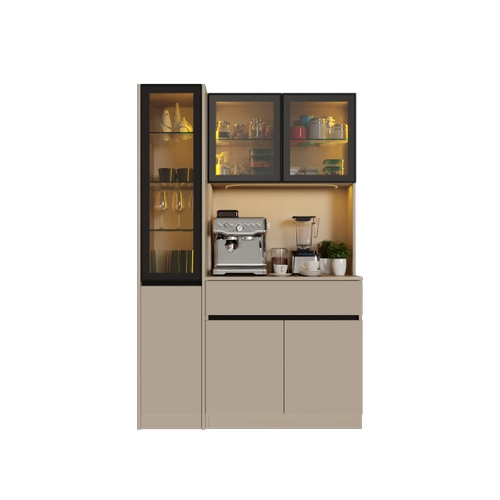 Viona Kum Beji Midi Sol Vitrinli Komple MDF LED Ayd�nlatmal� Kahve K��esi