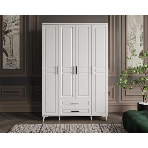 �cretsiz Montaj G�zde 4 Kapakl� Komple MDF �ekmeceli Beyaz Gard�rop