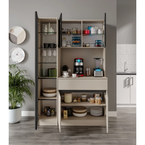 Lora Kum Beji Midi Sol Vitrinli Komple MDF LED Ayd�nlatmal� Kahve K��esi