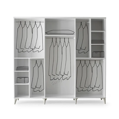 �cretsiz Montaj Paris 6 Kapakl�  Komple MDF Beyaz Gard�rop