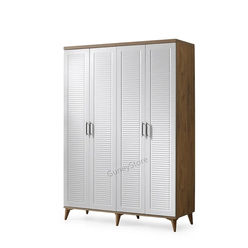 �cretsiz Montaj Paris 4 Kapakl�  Komple MDF Atlantik �am-Beyaz Beyaz Gard�rop