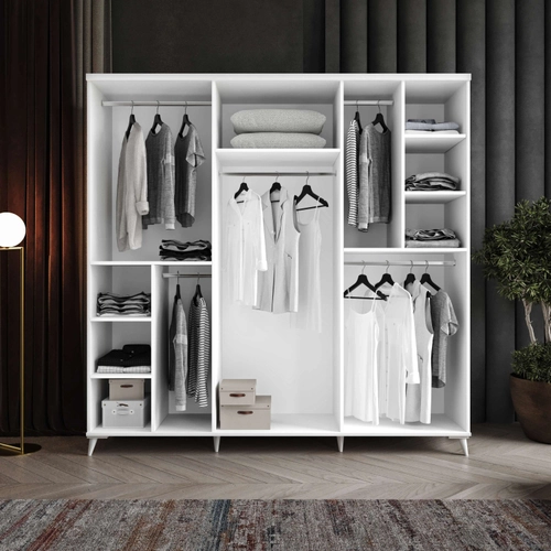 �cretsiz Montaj Adenna 6 Kapakl�  Komple MDF Beyaz Gard�rop