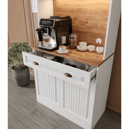 Efes 2 Kapakl� Kahve K��esi � 93 cm MDF, LED Ayd�nlatmal�, �ok Ama�l� Mutfak ve Airfryer Dolab�