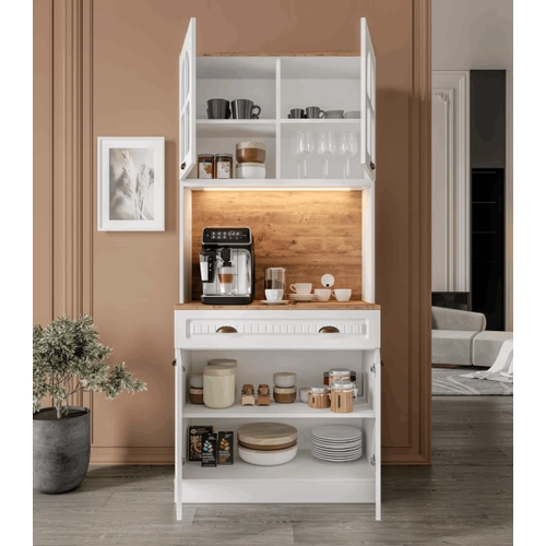 Efes 2 Kapakl� Kahve K��esi � 93 cm MDF, LED Ayd�nlatmal�, �ok Ama�l� Mutfak ve Airfryer Dolab�