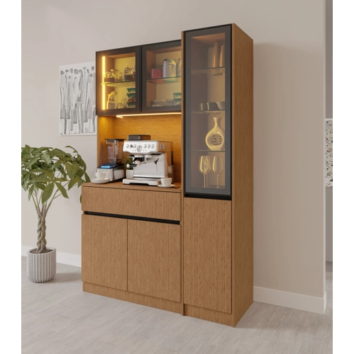 Bambu Midi Sa� Vitrinli Komple MDF LED Ayd�nlatmal� Kahve K��esi